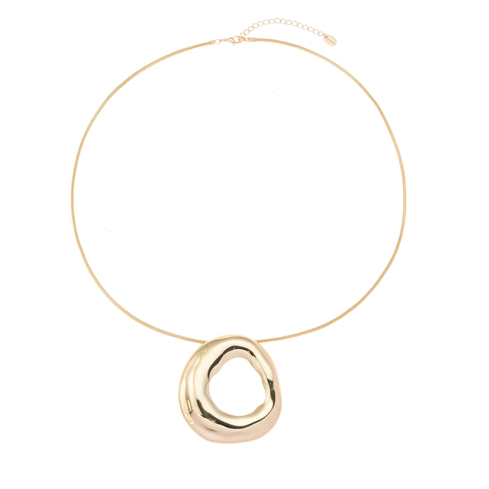 Guldfärgat halsband, ormkedja med hammrad ring - 66+7 cm
