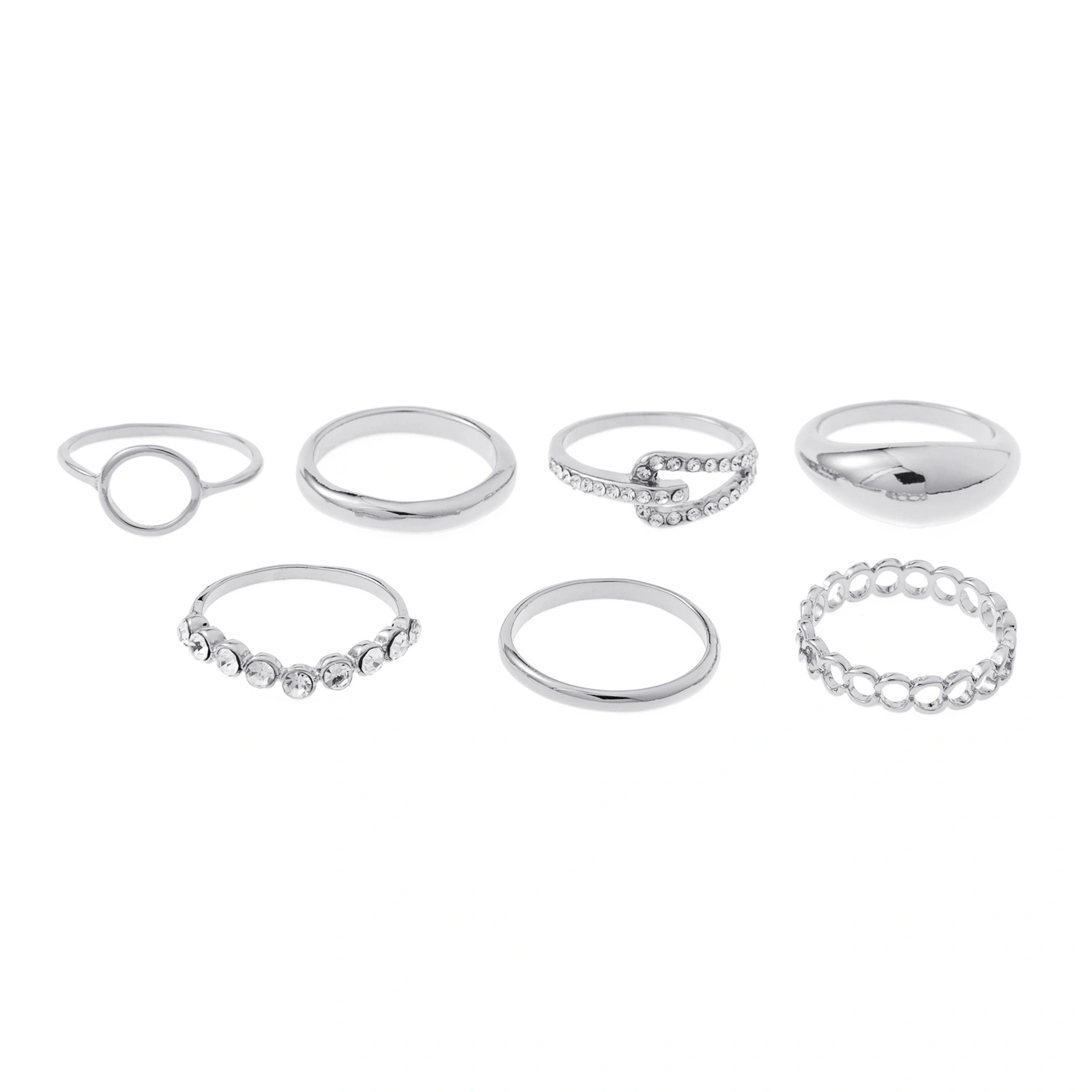 Silverfärgade ringar, 7-pack kedja och cirkel - Str 19