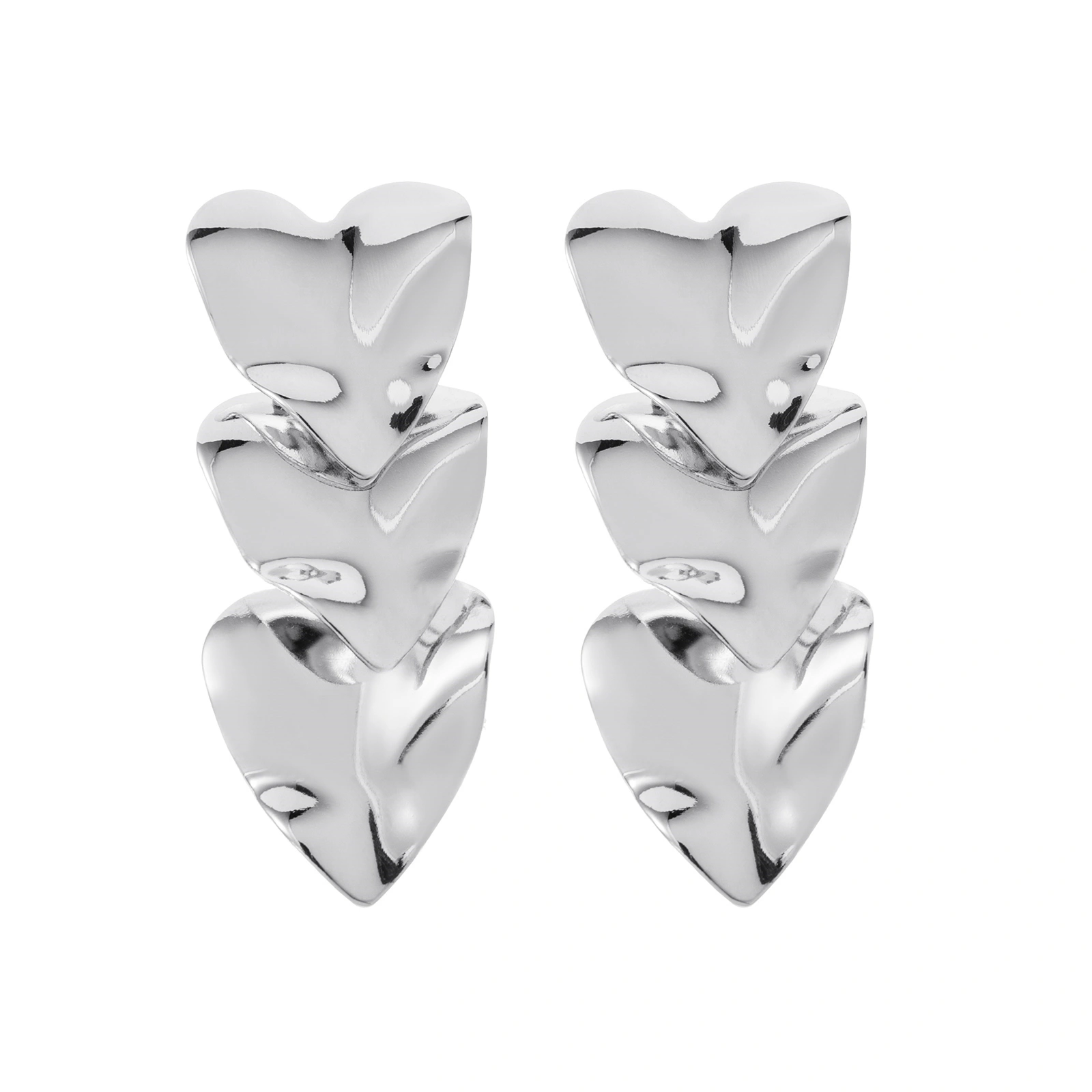 Silverfärgade örhängen, tre hängande hjärtan - 2,2x5 cm