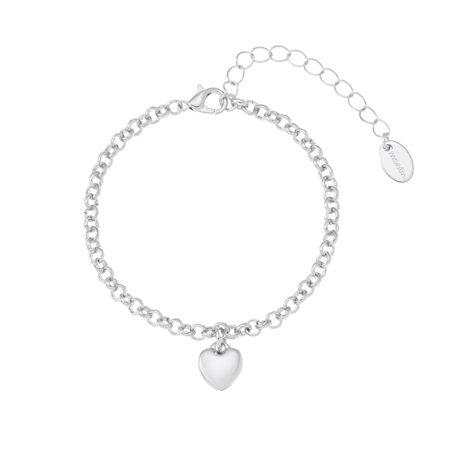 Silverfärgat armband, rundlänk med hjärta - 17+5 cm