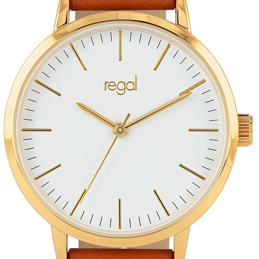 Regal damklocka - brunt band, guldton/vit, 36mm
