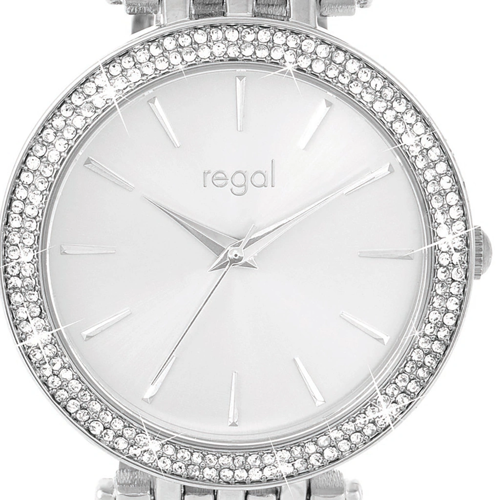 Regal damklocka - metallänk, silverton/vit, 39mm