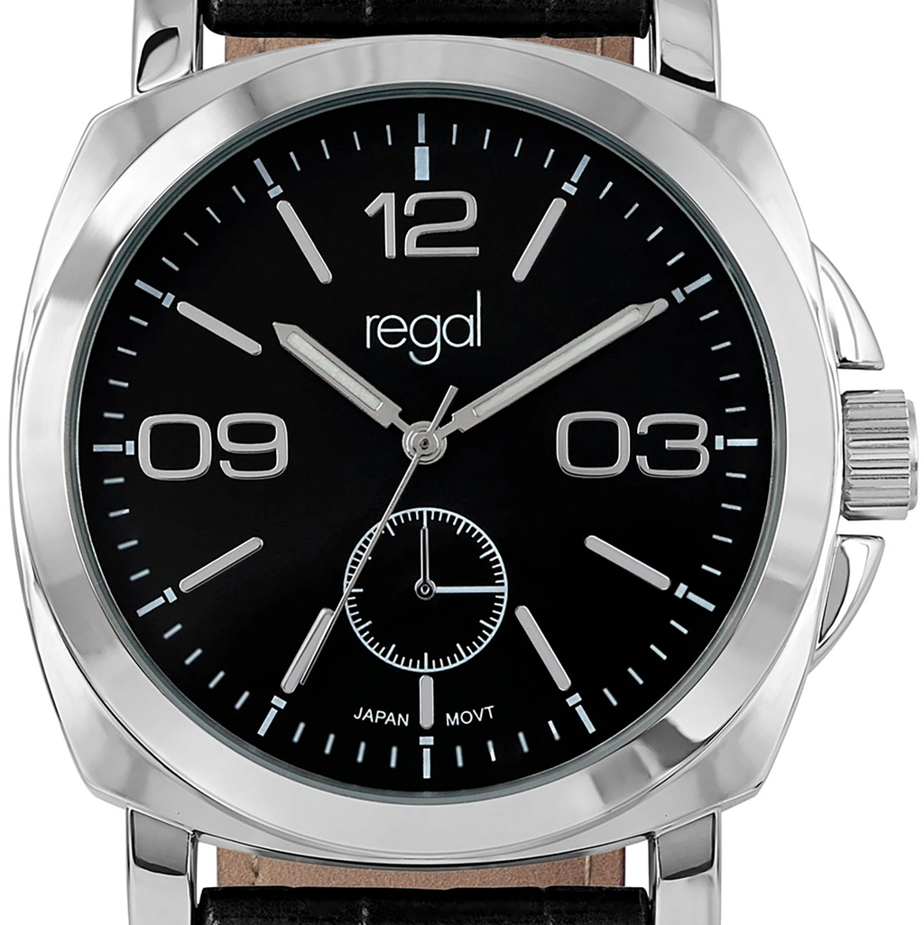 Regal herrklocka - svart band, silver/svart, 40 mm