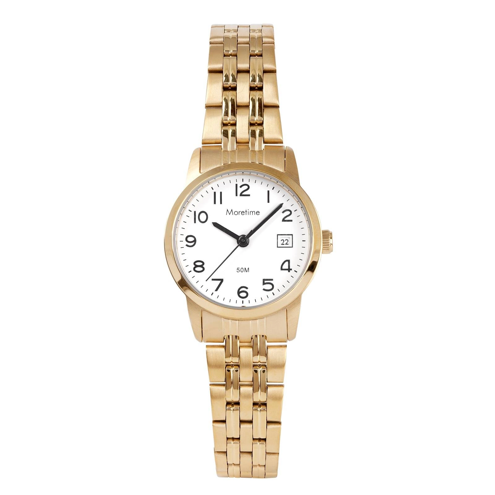 Moretime damklocka - datum, guld/vit, 26 mm
