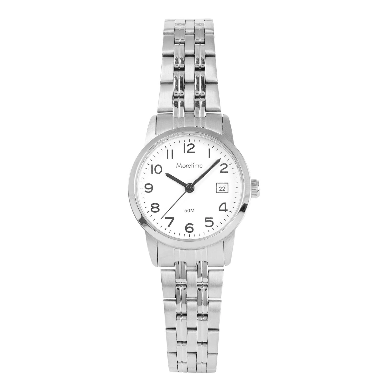 Moretime damklocka - datum, silver/vit, 26 mm