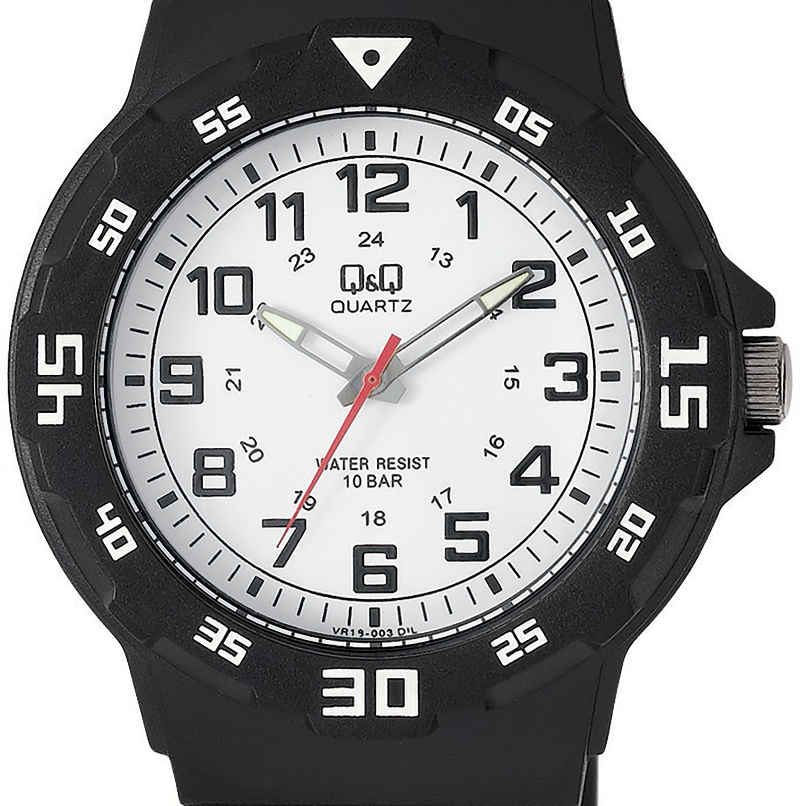 Q&Q barnklocka - gummiband, svart/vit, 30 mm