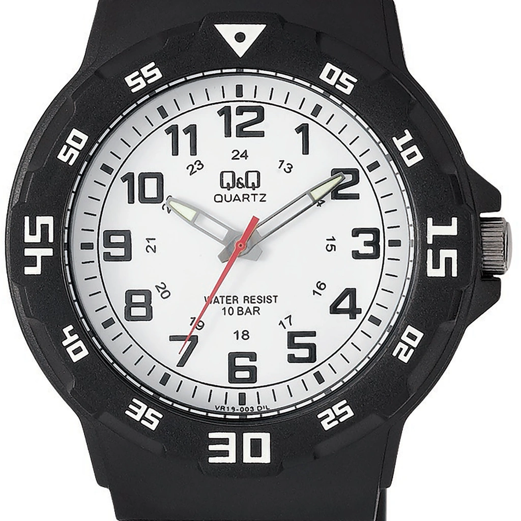 Q&Q barnklocka - gummiband, svart/vit, 30 mm