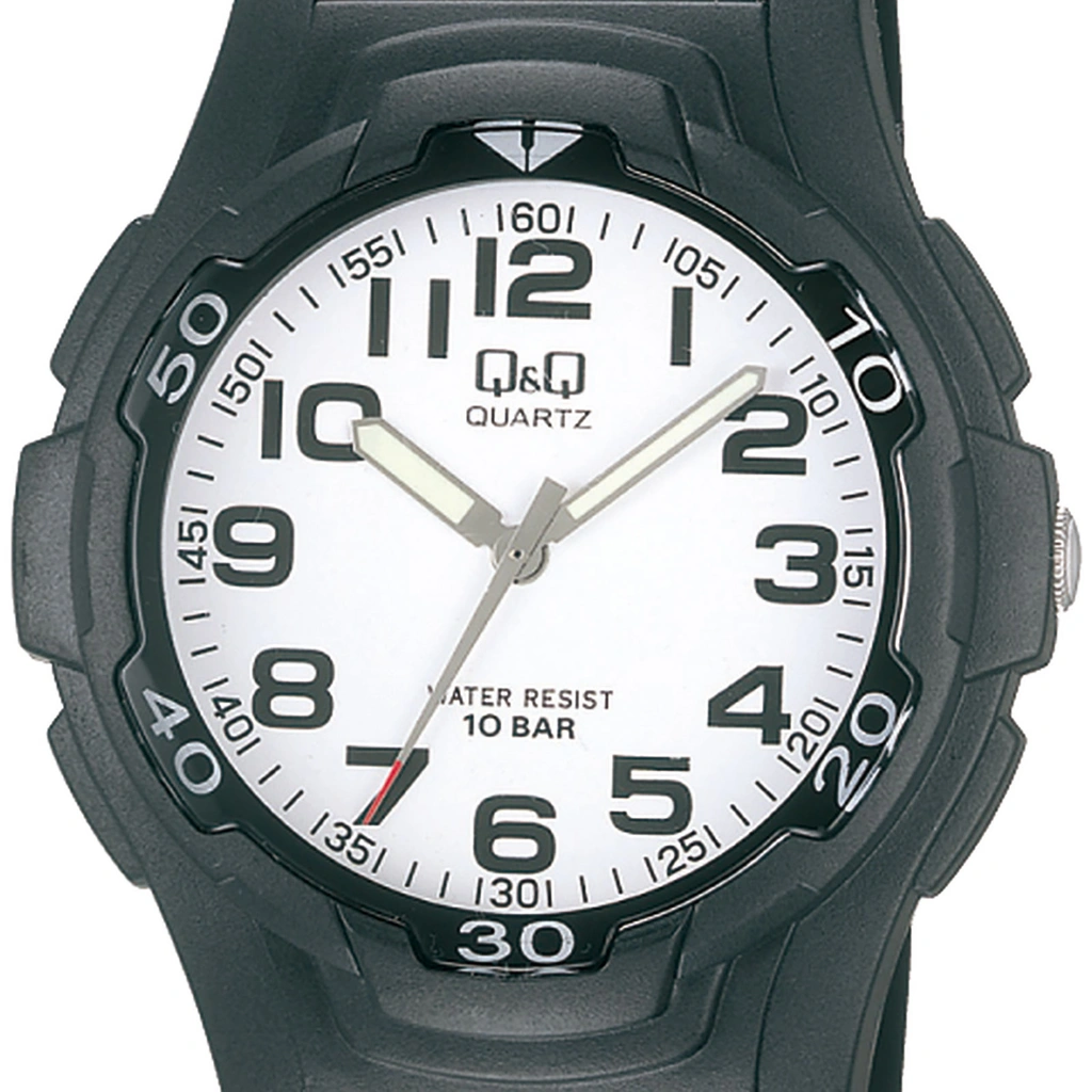 Q&Q herrklocka - gummiband, svart/vit, 40 mm