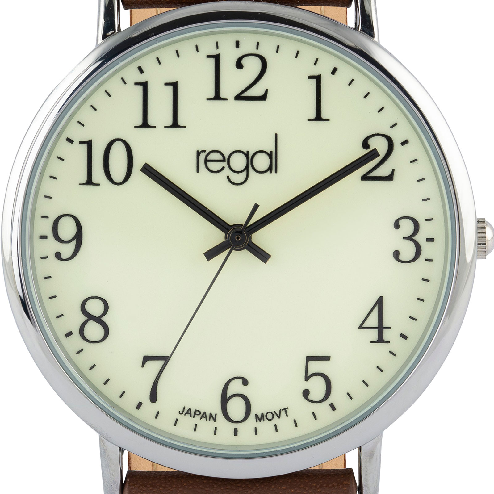 Regal herrklocka - självlysande urtavla, silverton/brun