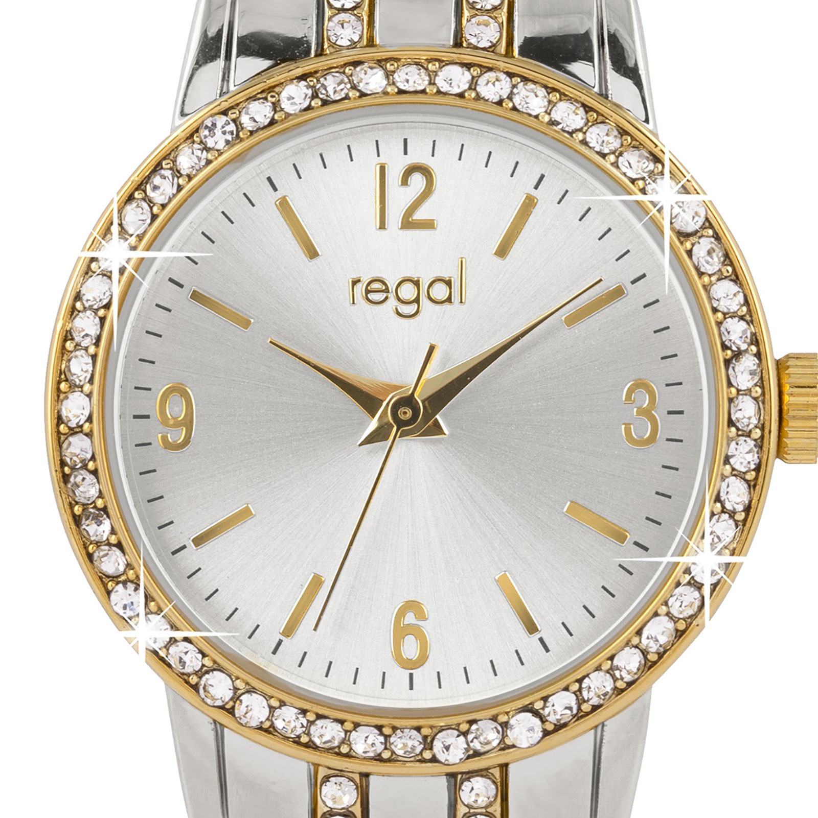Regal damklocka - bling, metallänk bicolor, 26mm