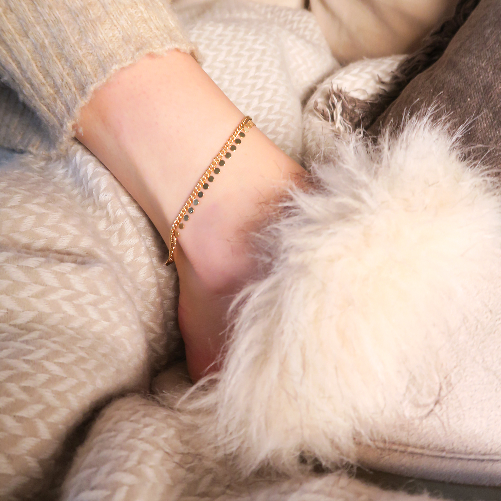 Fotlänk - guldfärgad med plattor