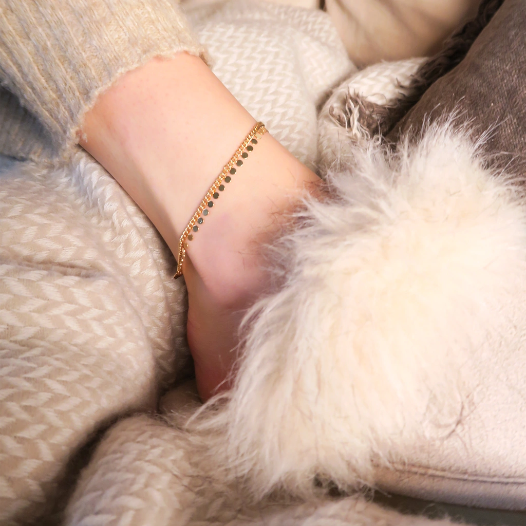 Fotlänk - guldfärgad med plattor