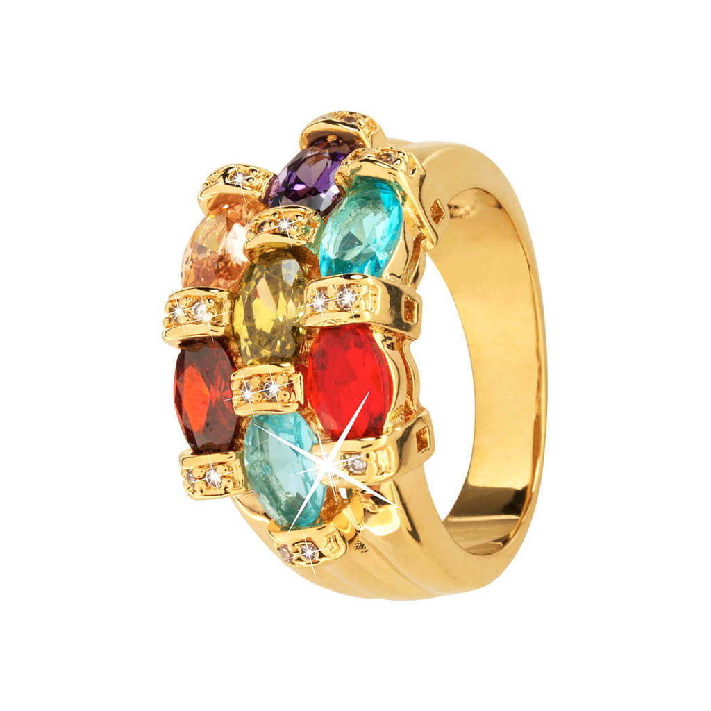 18k Guldpläterad ring med många multicolor Kubisk Zirkonia