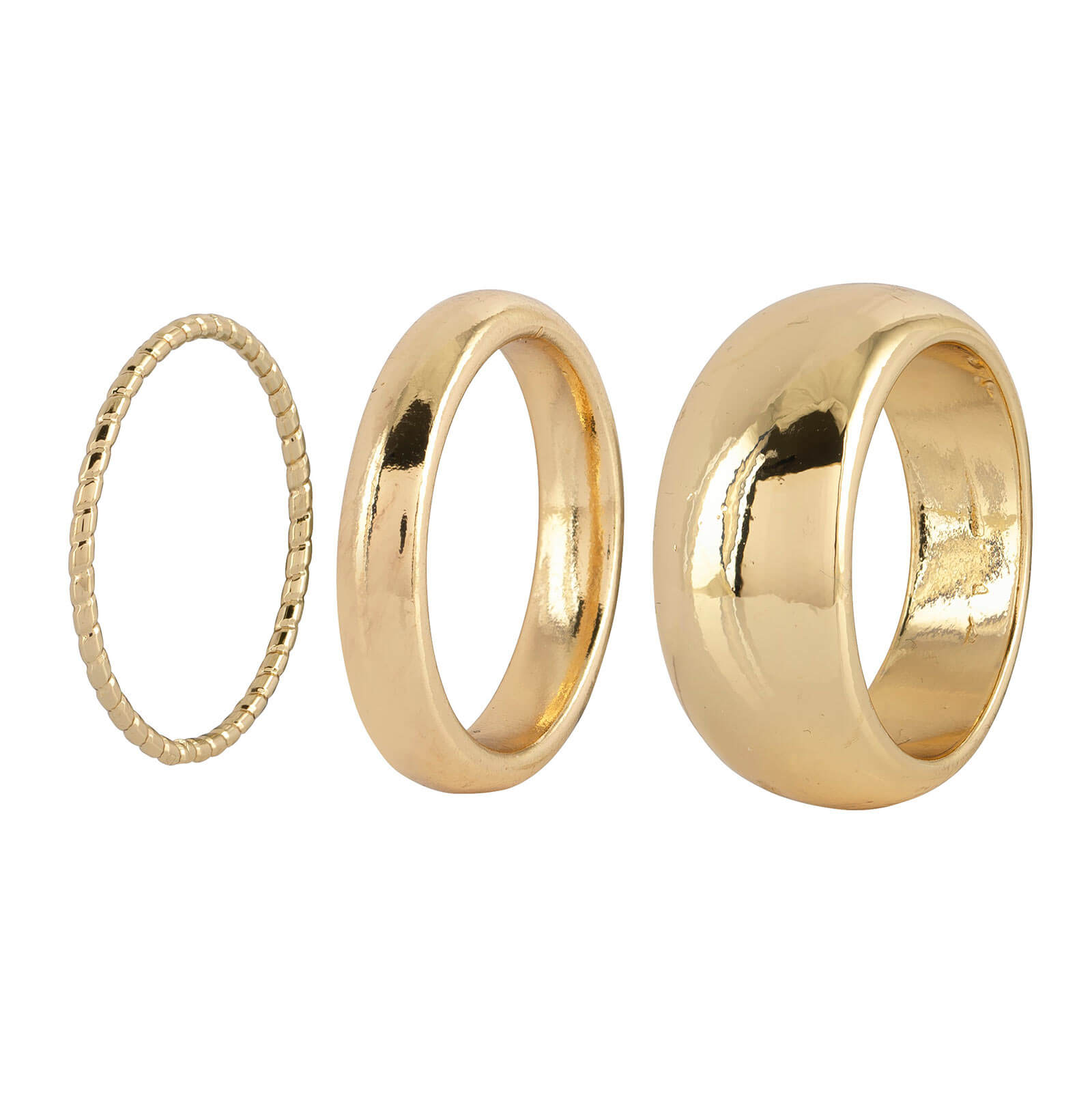 3-pack guldfärgade ringar - olika tjocklekar