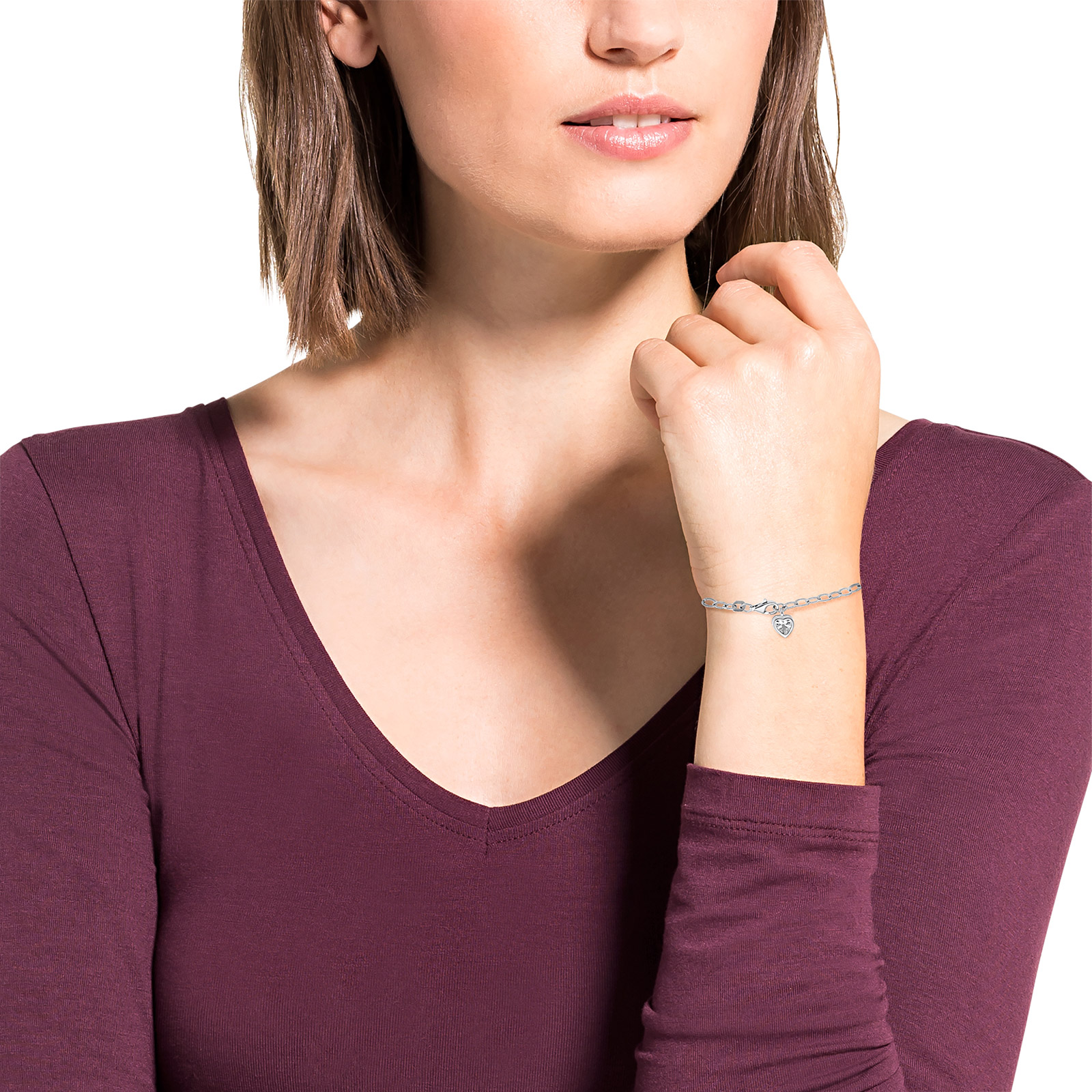 Silverarmband, pansarlänk med hjärta - 19 cm