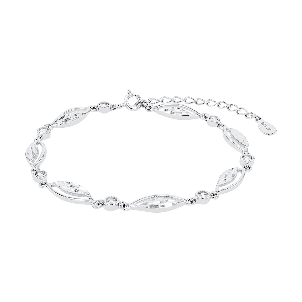 Silverarmband, länk med fasetterade ovaler och stenar - 16–20 cm