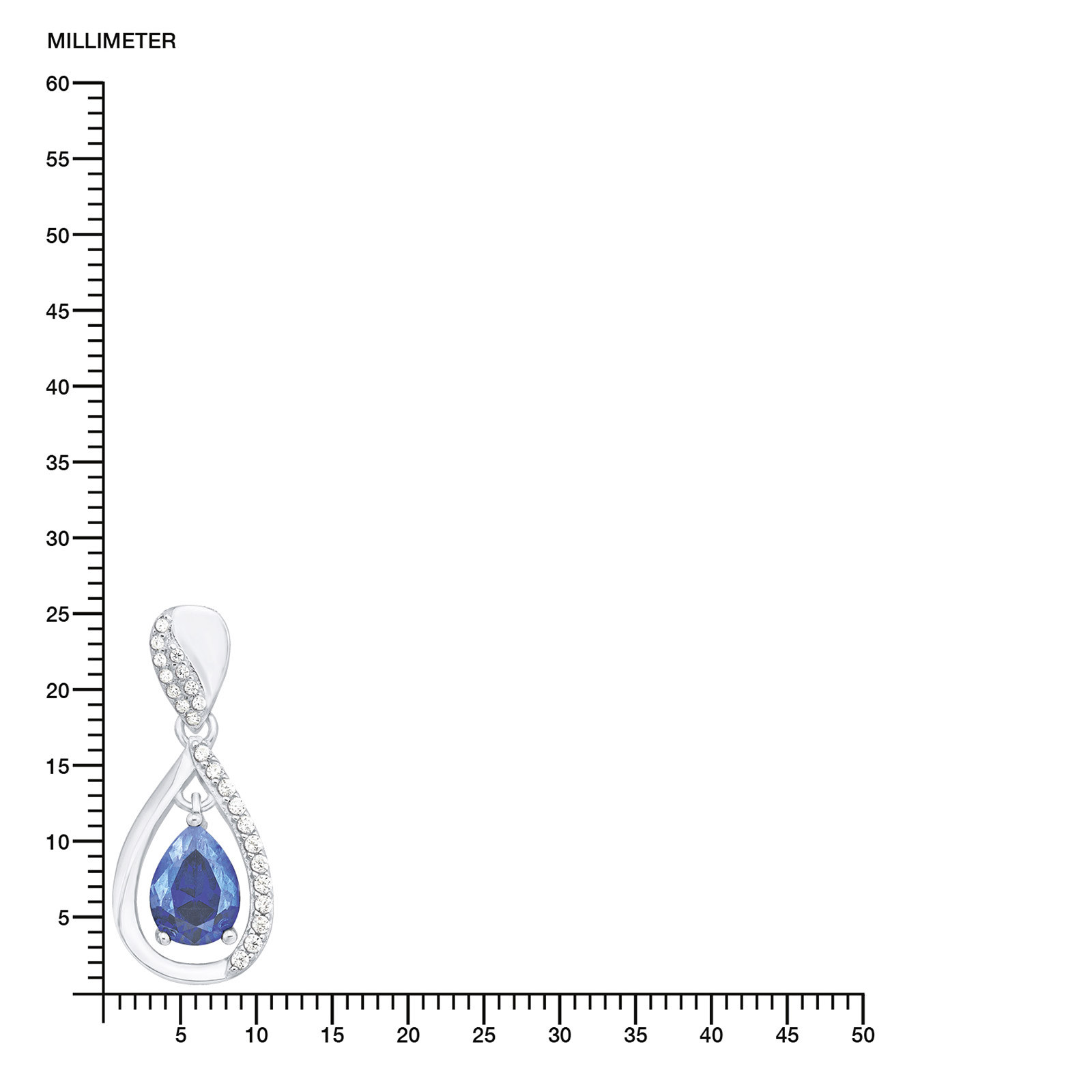 Silverhalsband, öppet hjärta med vit sten - 45 cm