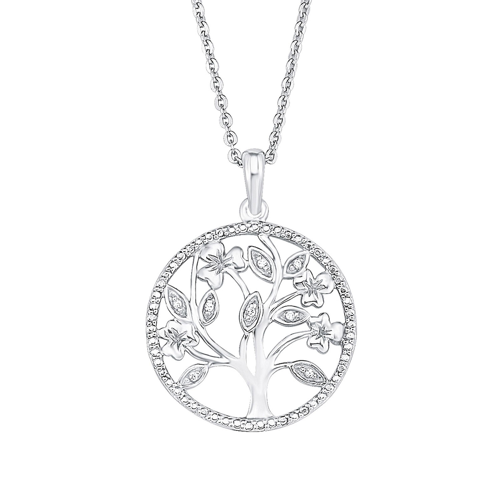 Silverhalsband, Livets Träd med vita stenar - 45 cm