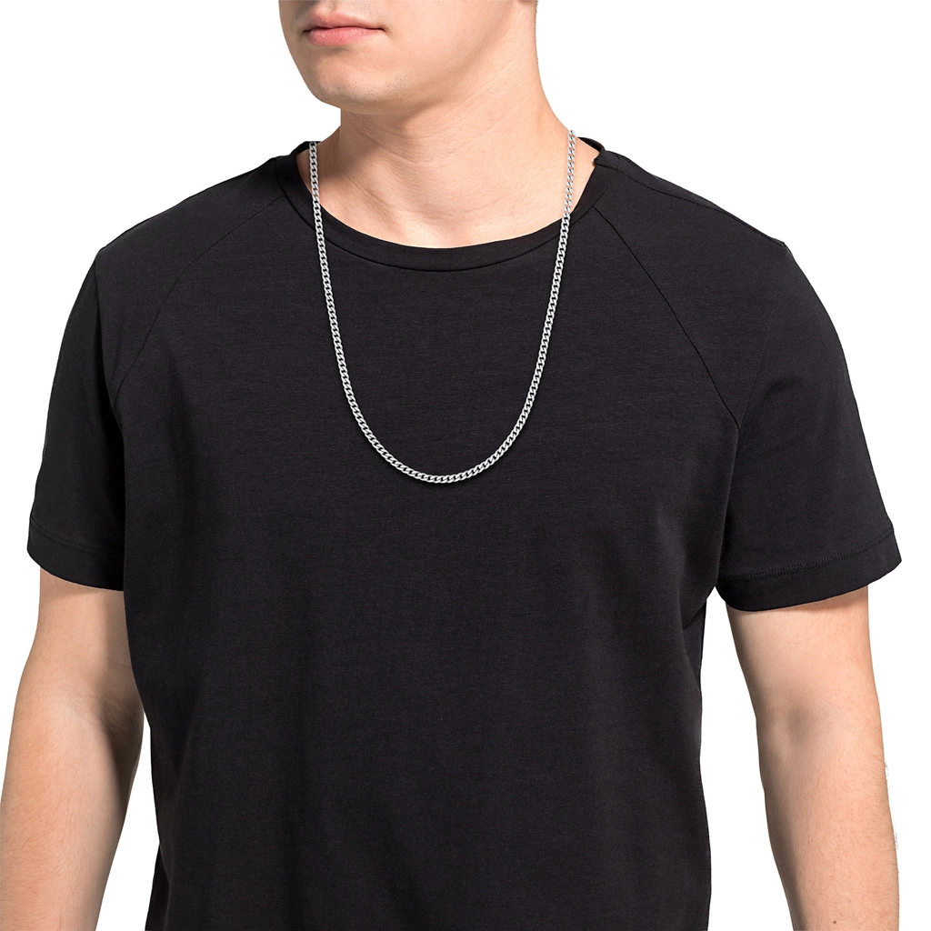 Silverhalsband, pansarlänk (bred modell) - 50 cm