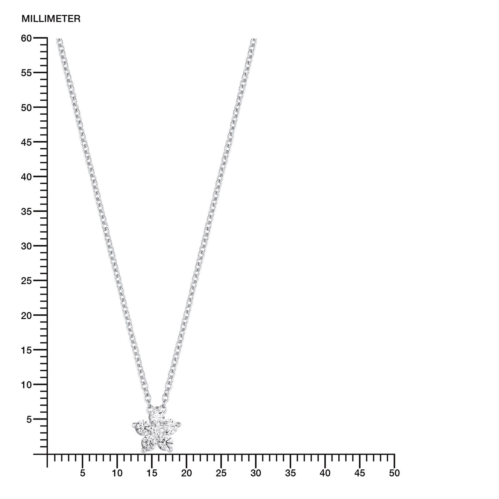 Silverhalsband, hängande stjärna med vita stenar - 42–45 cm