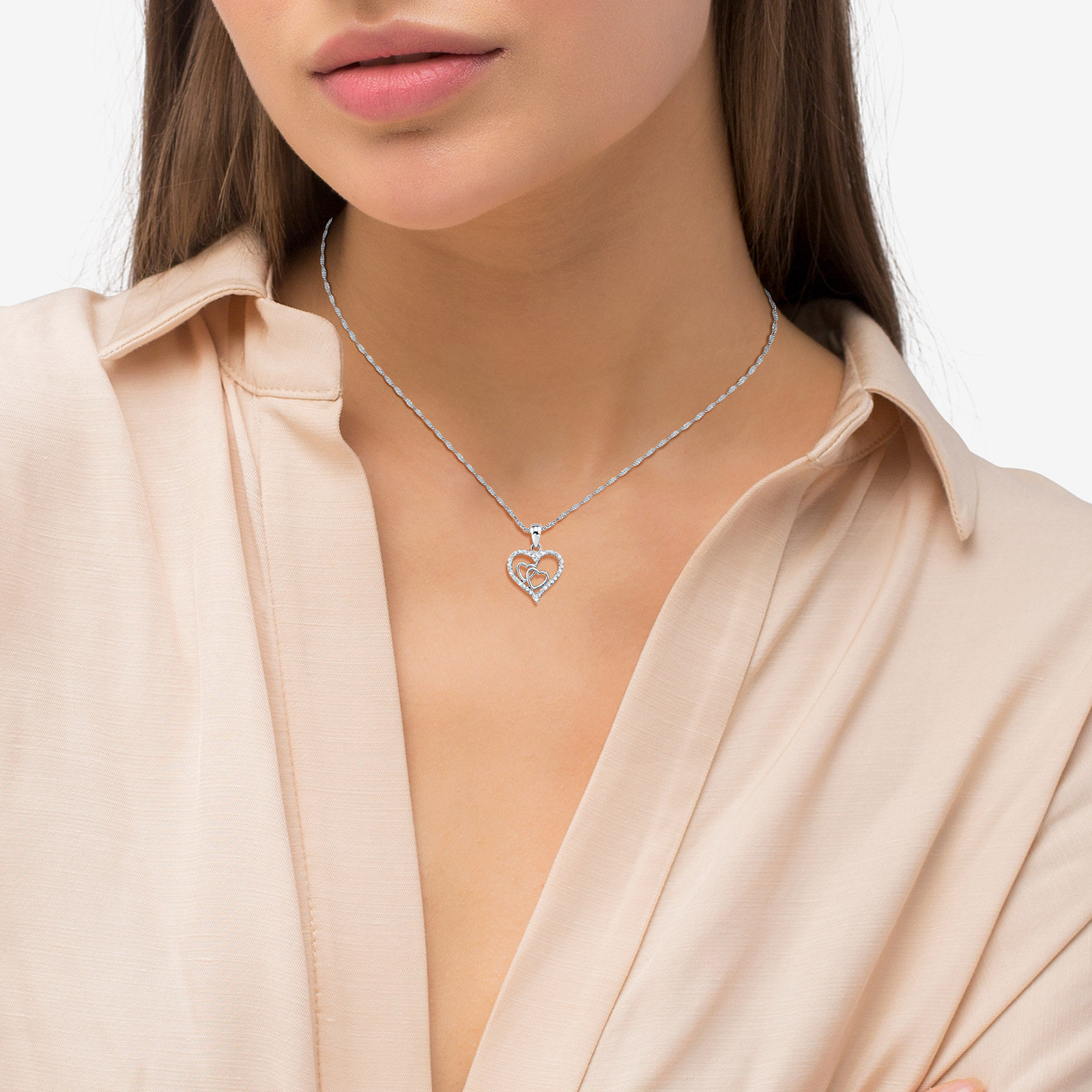 Silverhalsband, tre rörliga hjärtan - 42 cm