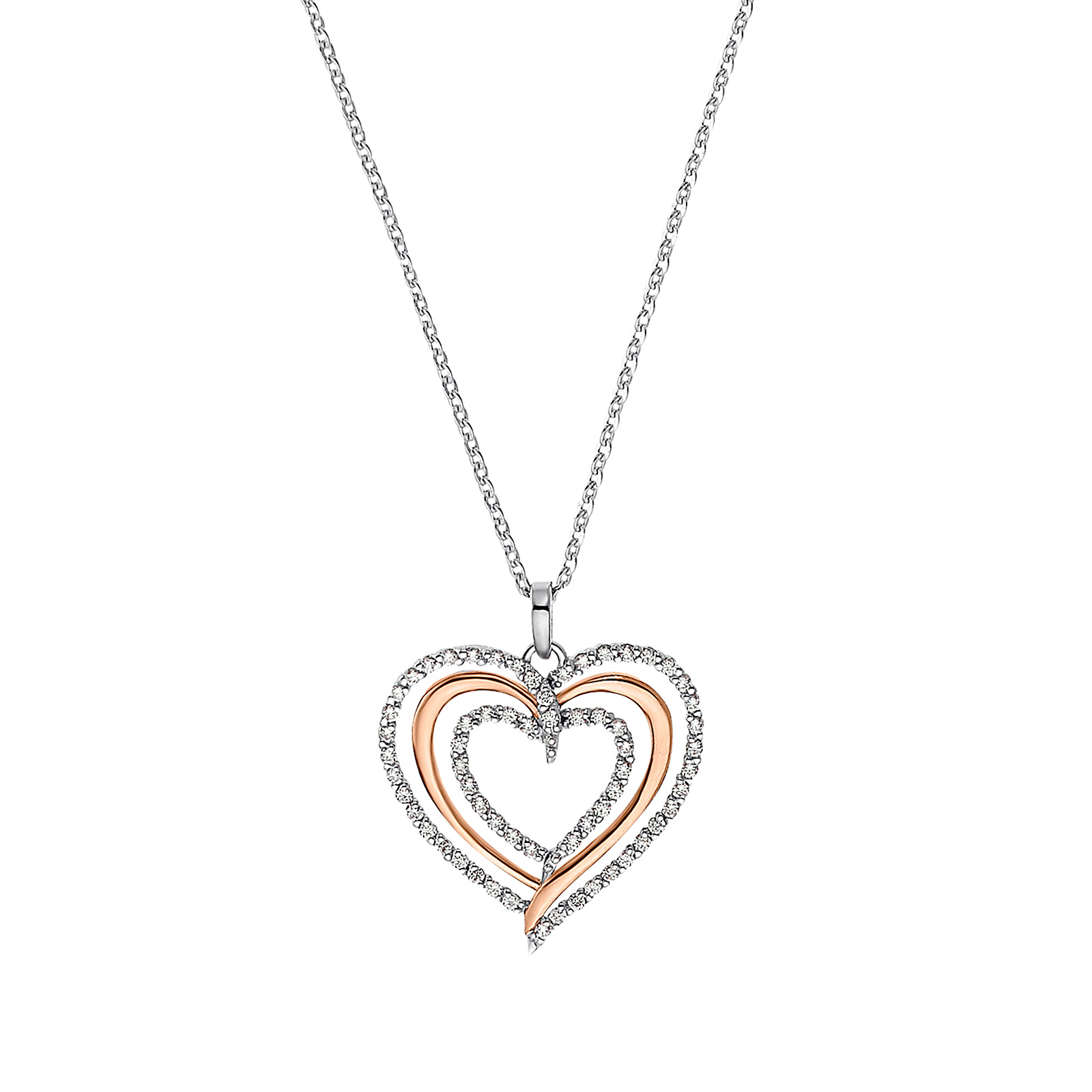 Silverhalsband, tre sammanflätade hjärtan - 45 cm