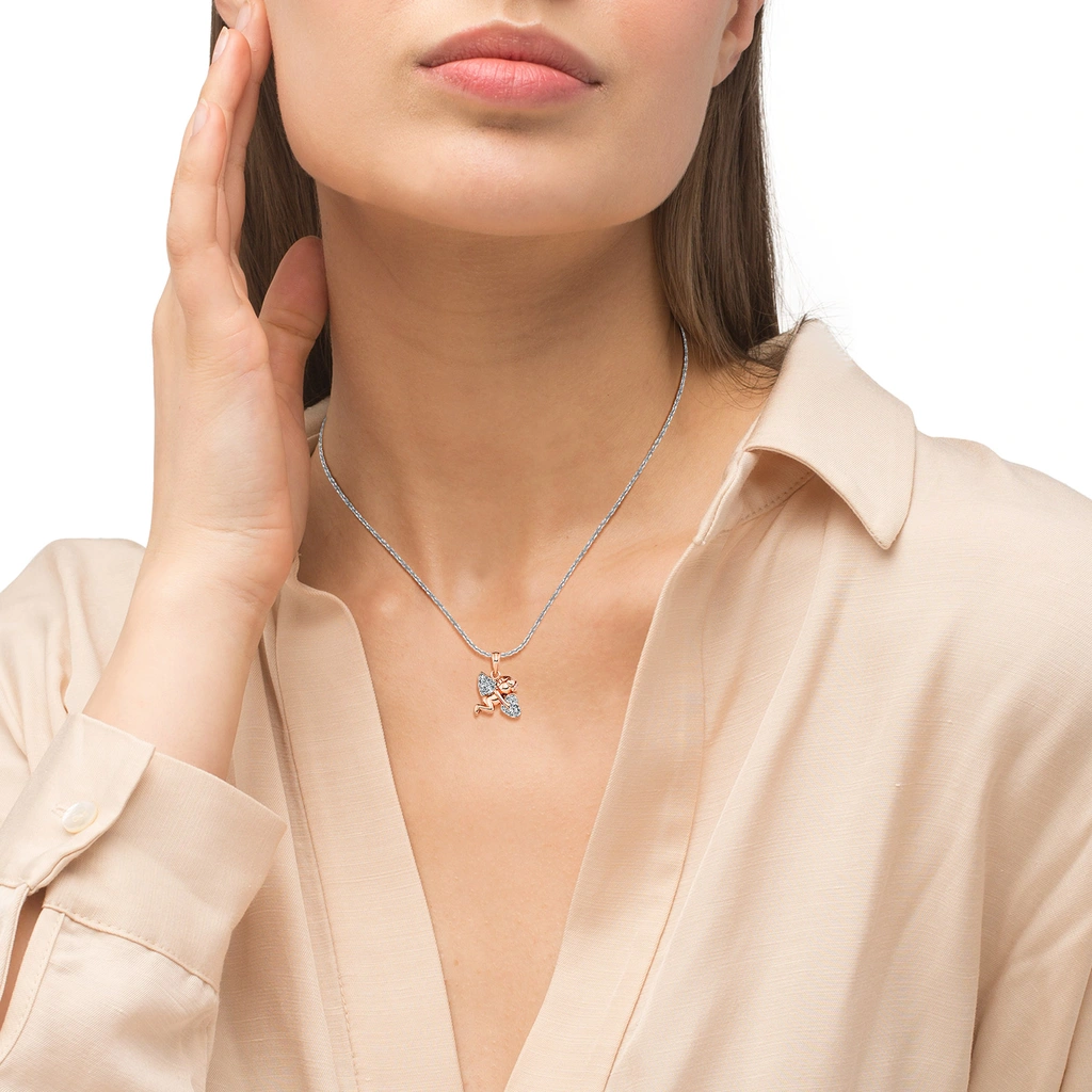 Silverhalsband, ängel med hjärta - 42 cm