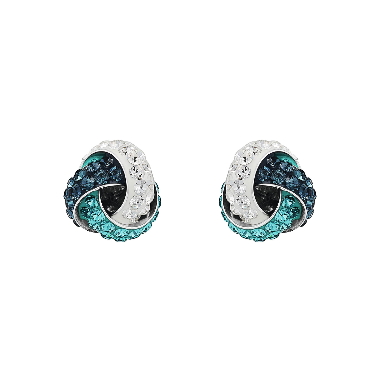 Silverörhängen, studs knut med blå och vita stenar - 10 mm