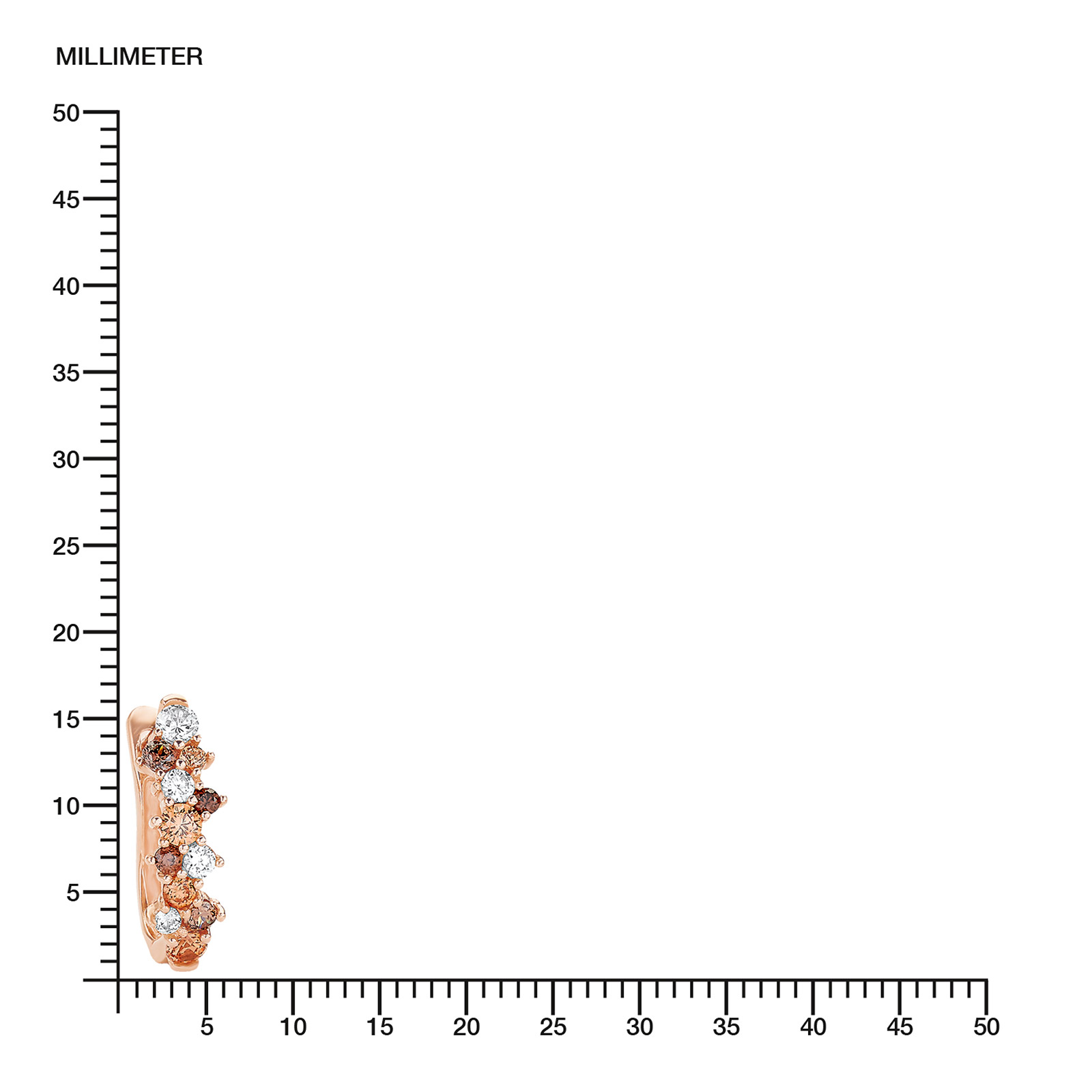 Rosegoldpläterade silverörhängen, creoler med bruna och vita stenar - 17 mm