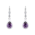 Silverörhängen, hängande droppar med lila stenar - 26 mm