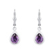 Silverörhängen, hängande droppar med lila stenar - 26 mm