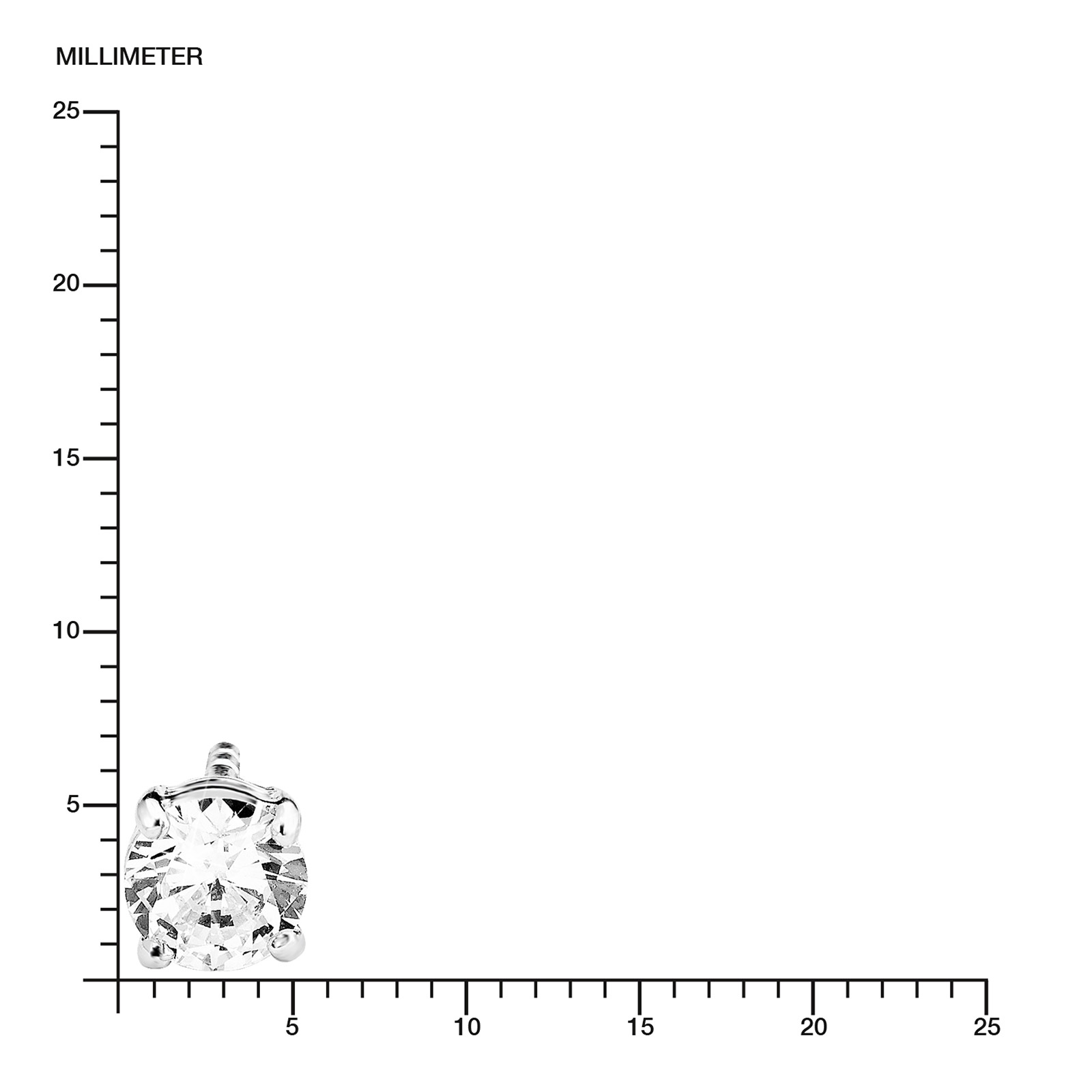 Silverörhängen, studs runda vita stenar - 7 mm