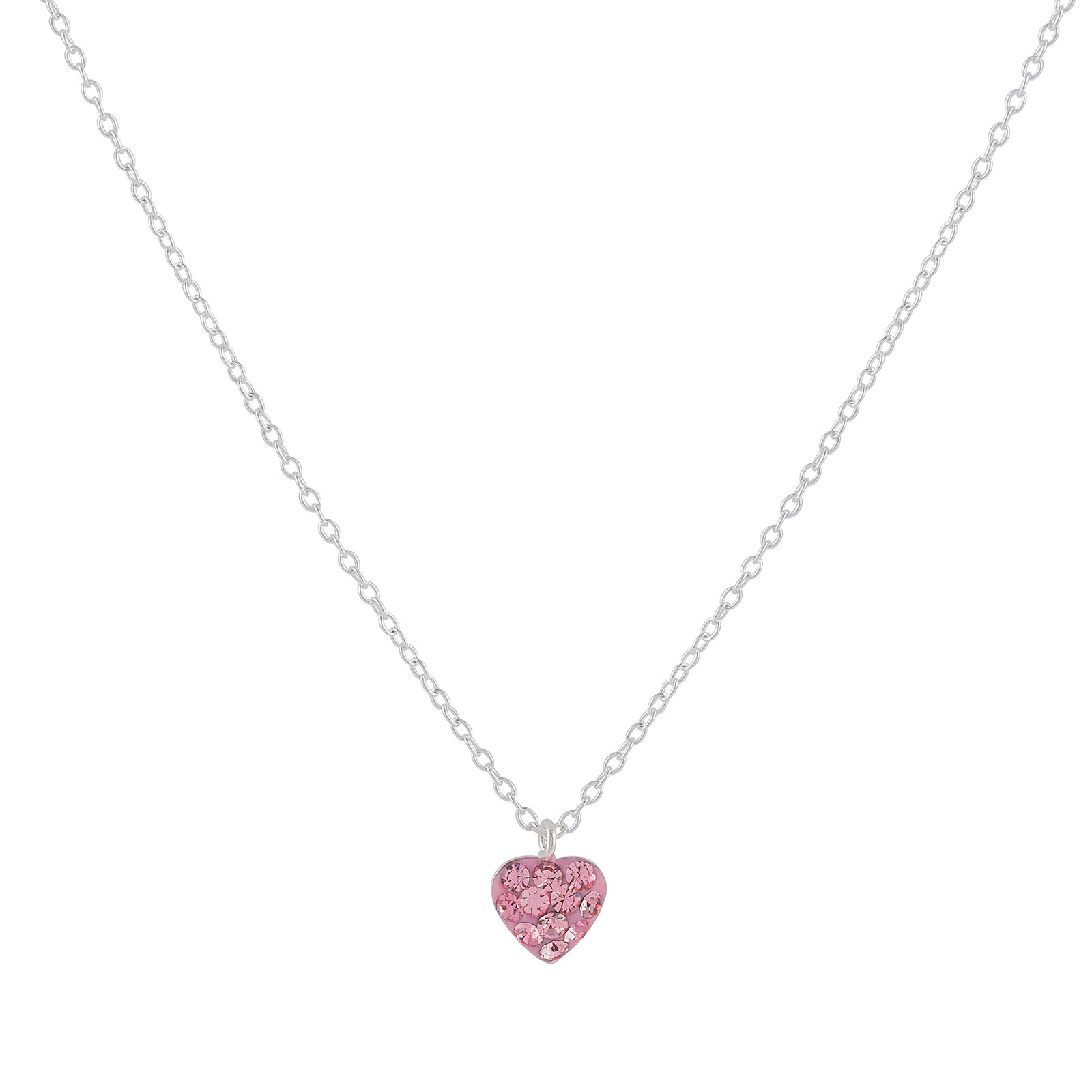 Silverhalsband för barn - rosa hjärta, 36+2 cm