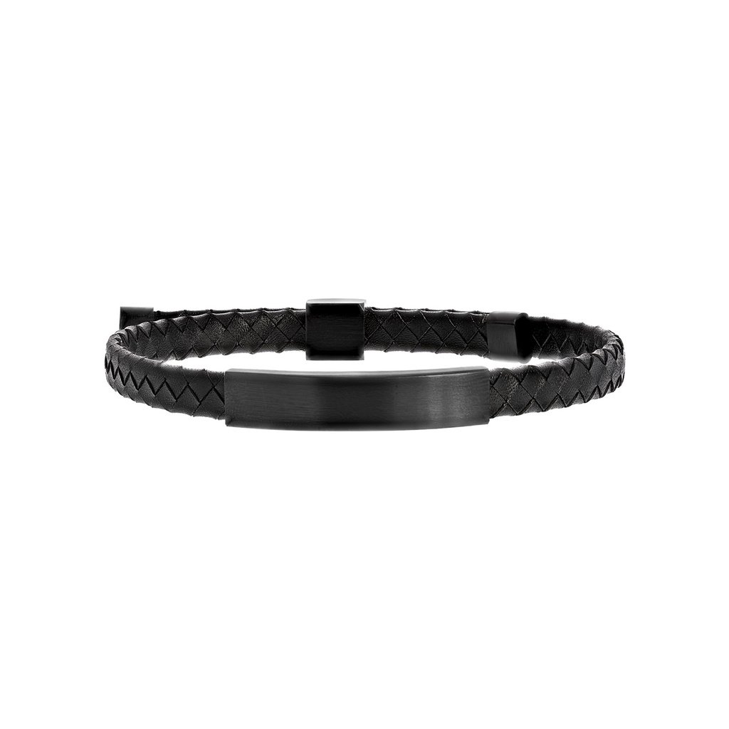 Armband herr 26 cm - stål & svart läder
