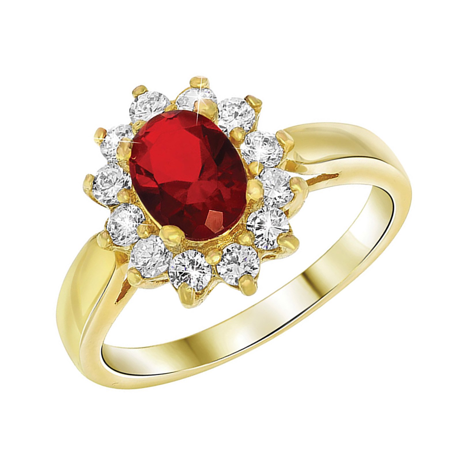Guldpläterad ring - röd Cubic Zirconia