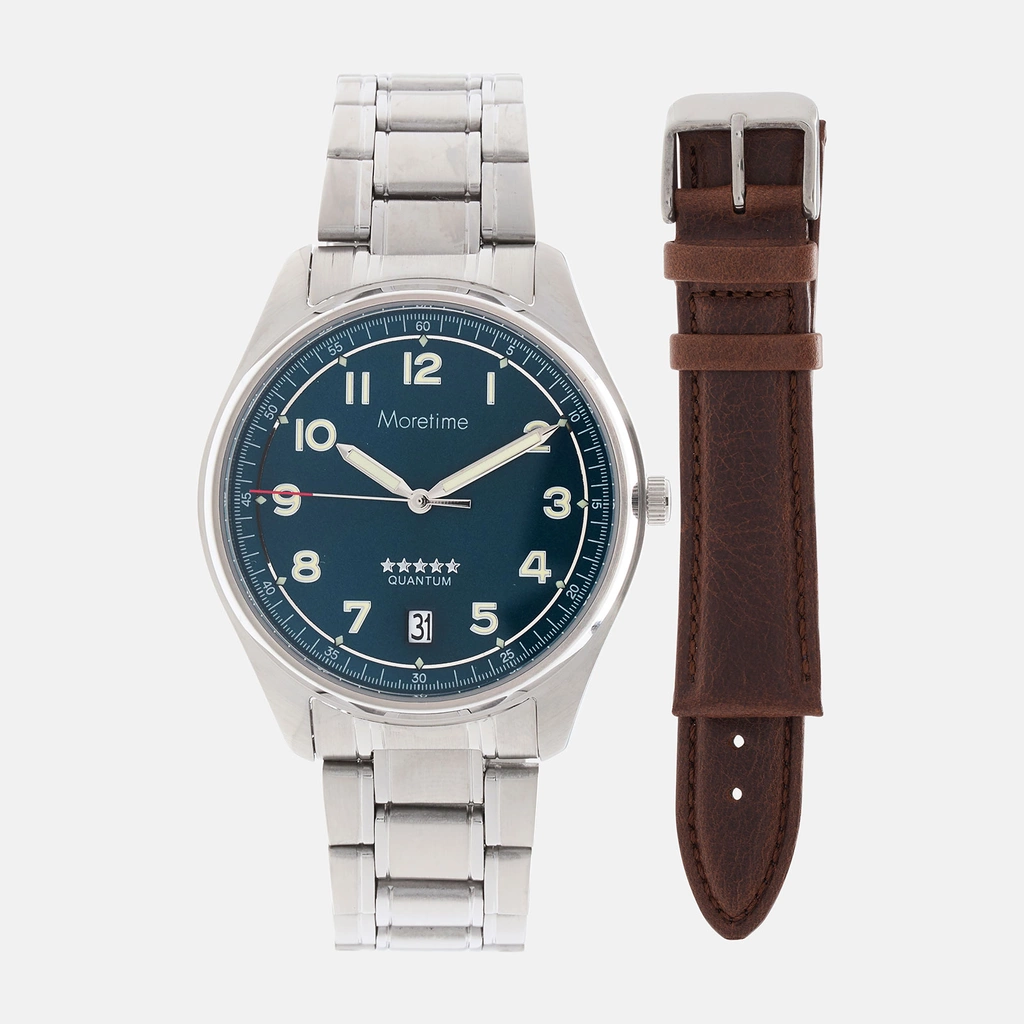 Moretime herrklocka - set med extra armband, silver/blå