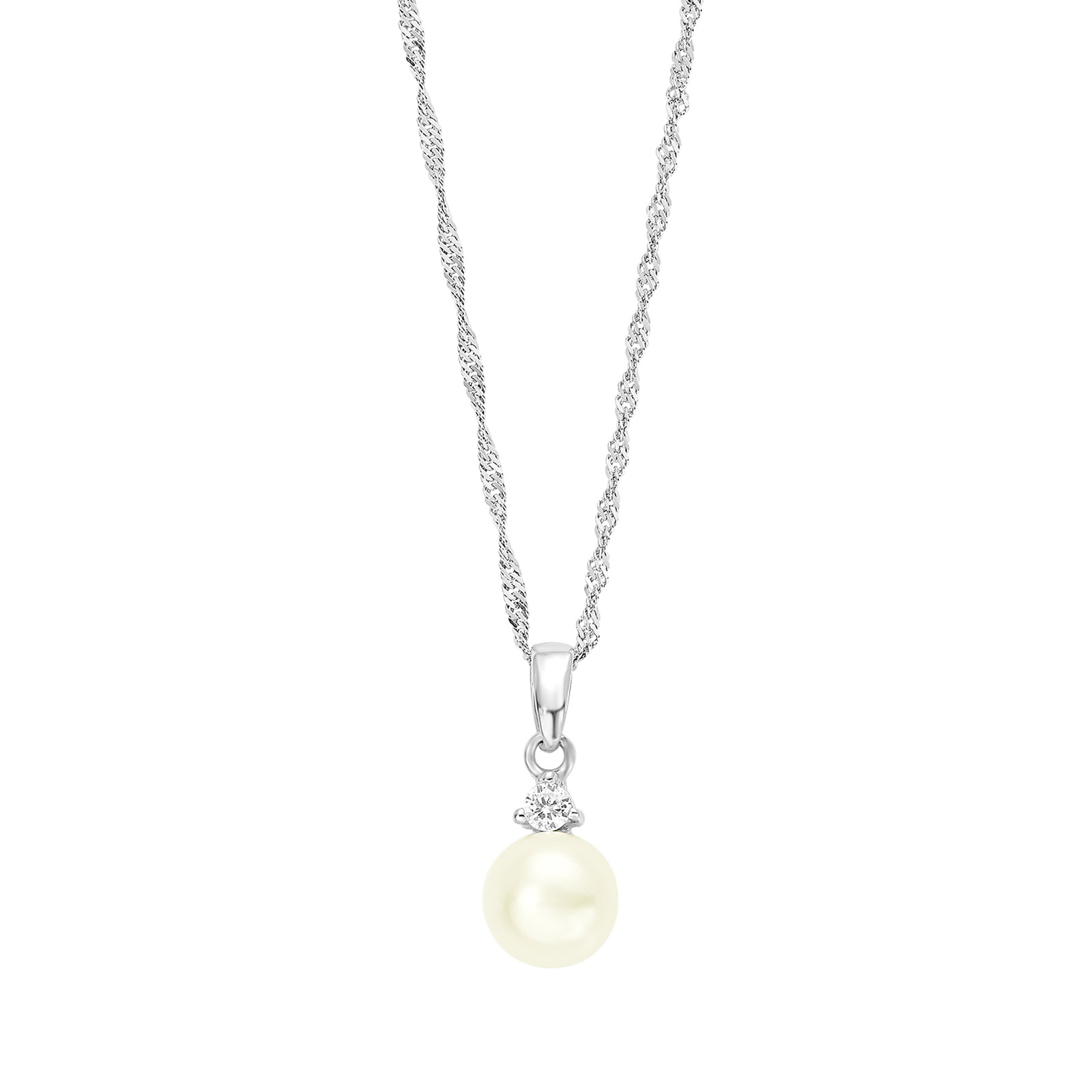 Silverhalsband - Singapore & pärla, 42 cm