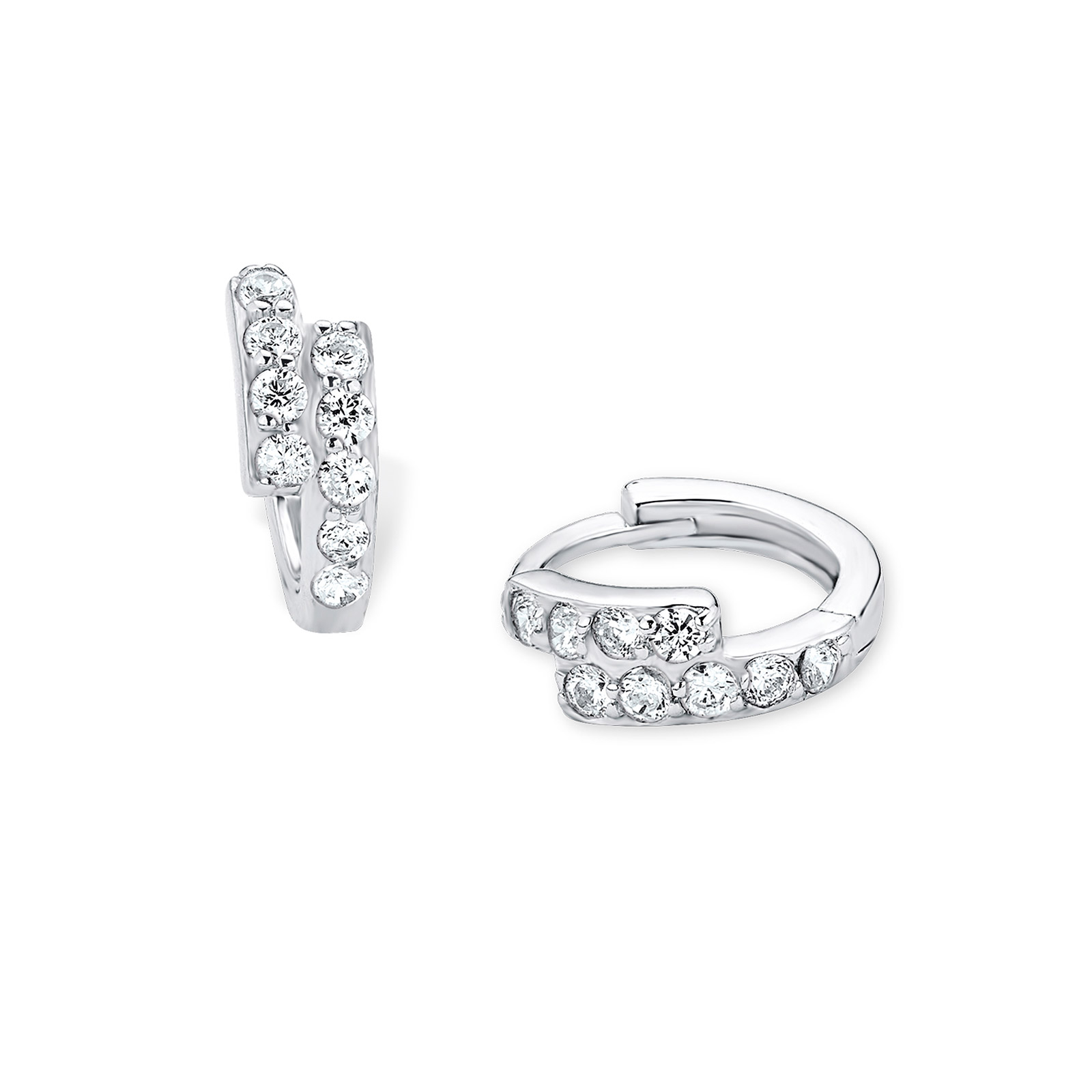 Silverörhängen, creoler omlott med vita stenar - 11 mm