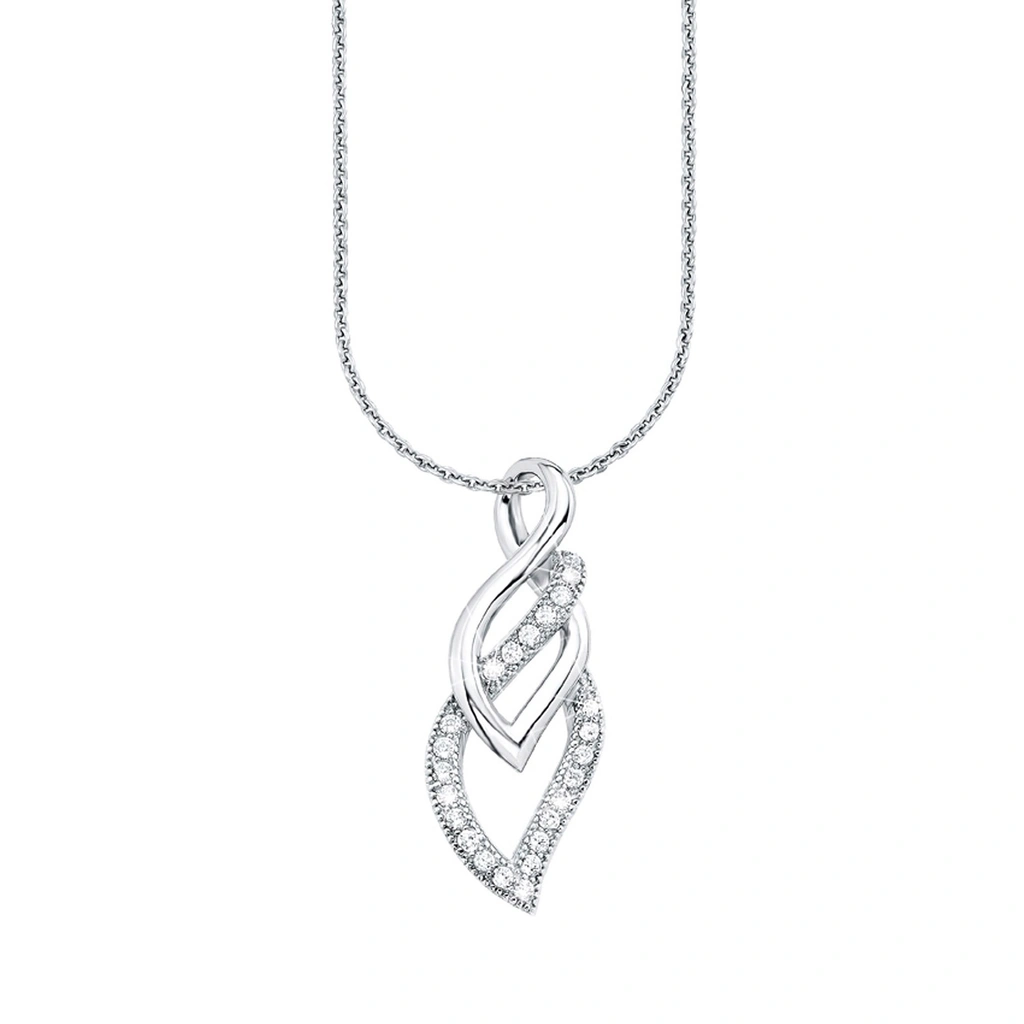 Silverhalsband - löv, Kubisk Zirkonia, 45 cm