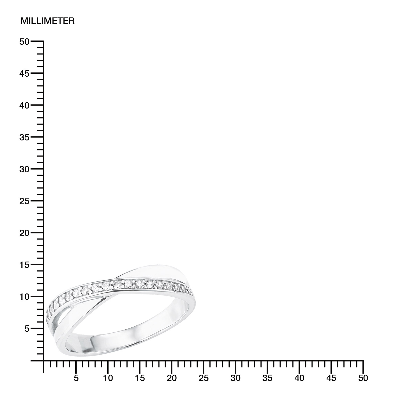 Silverring - x-modell, vita Kubisk Zirkonia