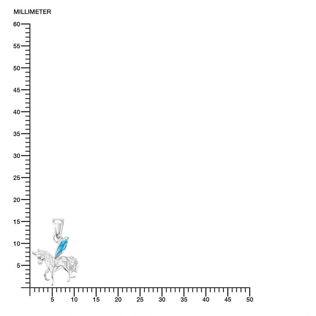 Silverhalsband barn, enhörning med emalj - 35–38 cm