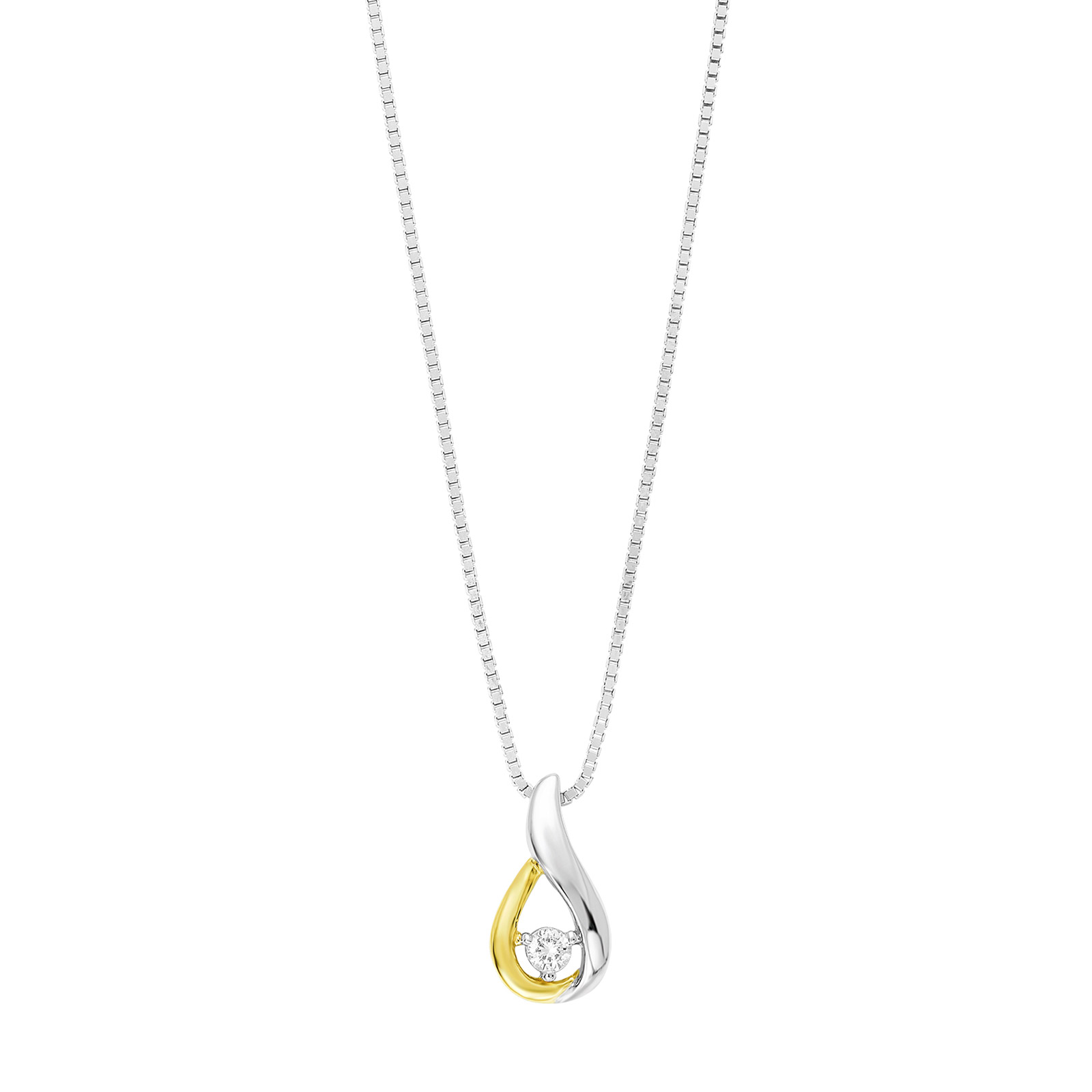 Silverhalsband, droppe i bicolor (silver & guld) - 42 cm