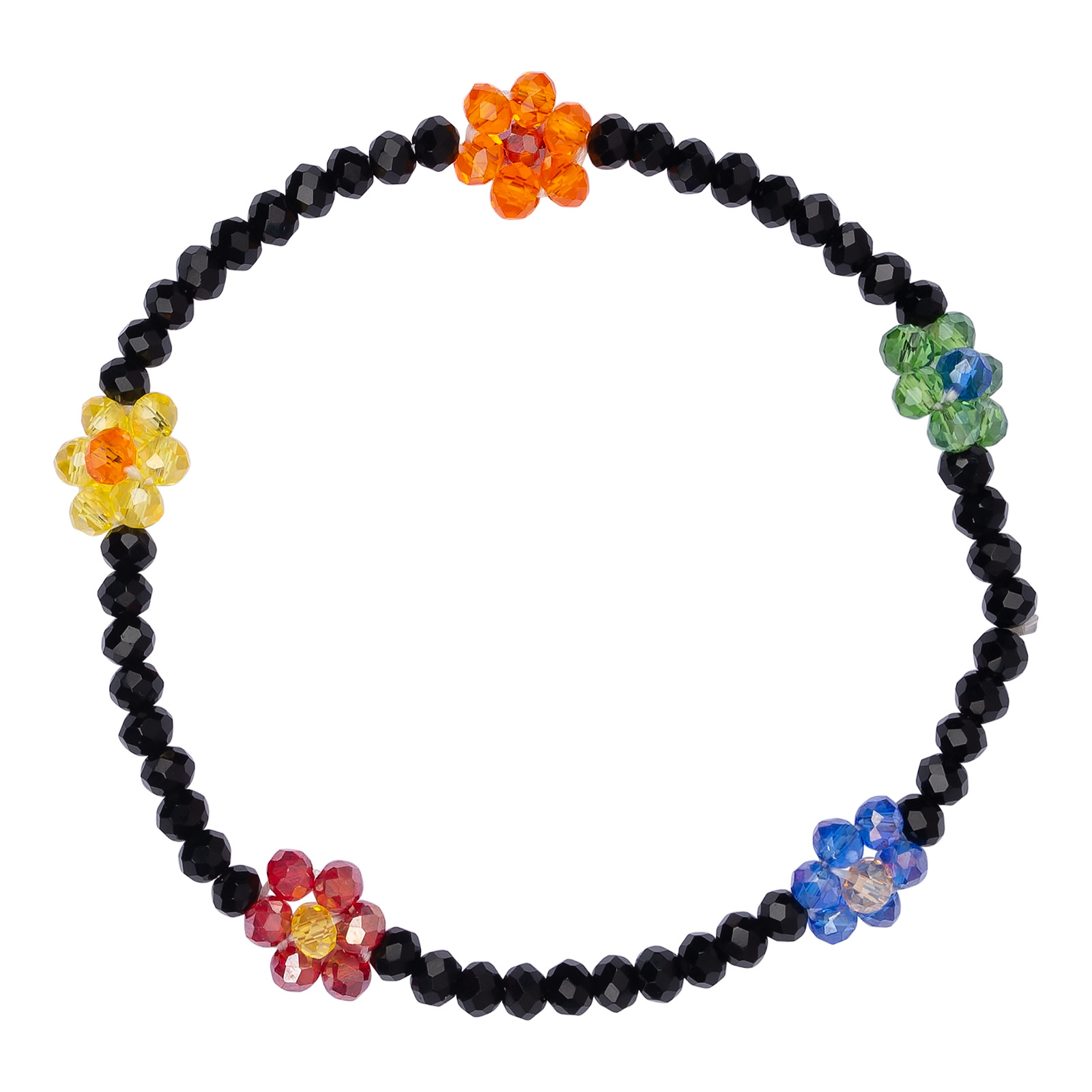 Armband plastpärlor - svart med blommor
