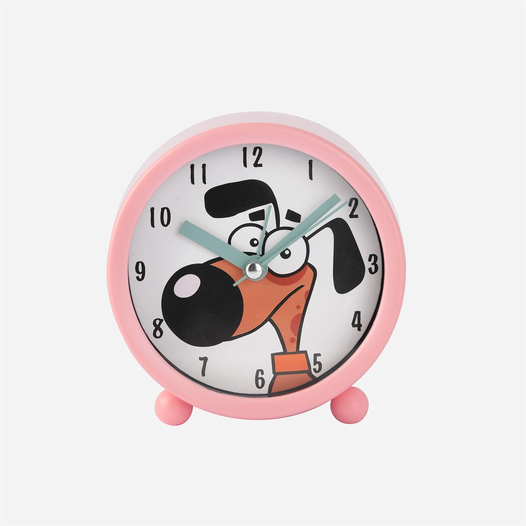 Väckarklocka - tecknad hund, rosa, 9,4 cm