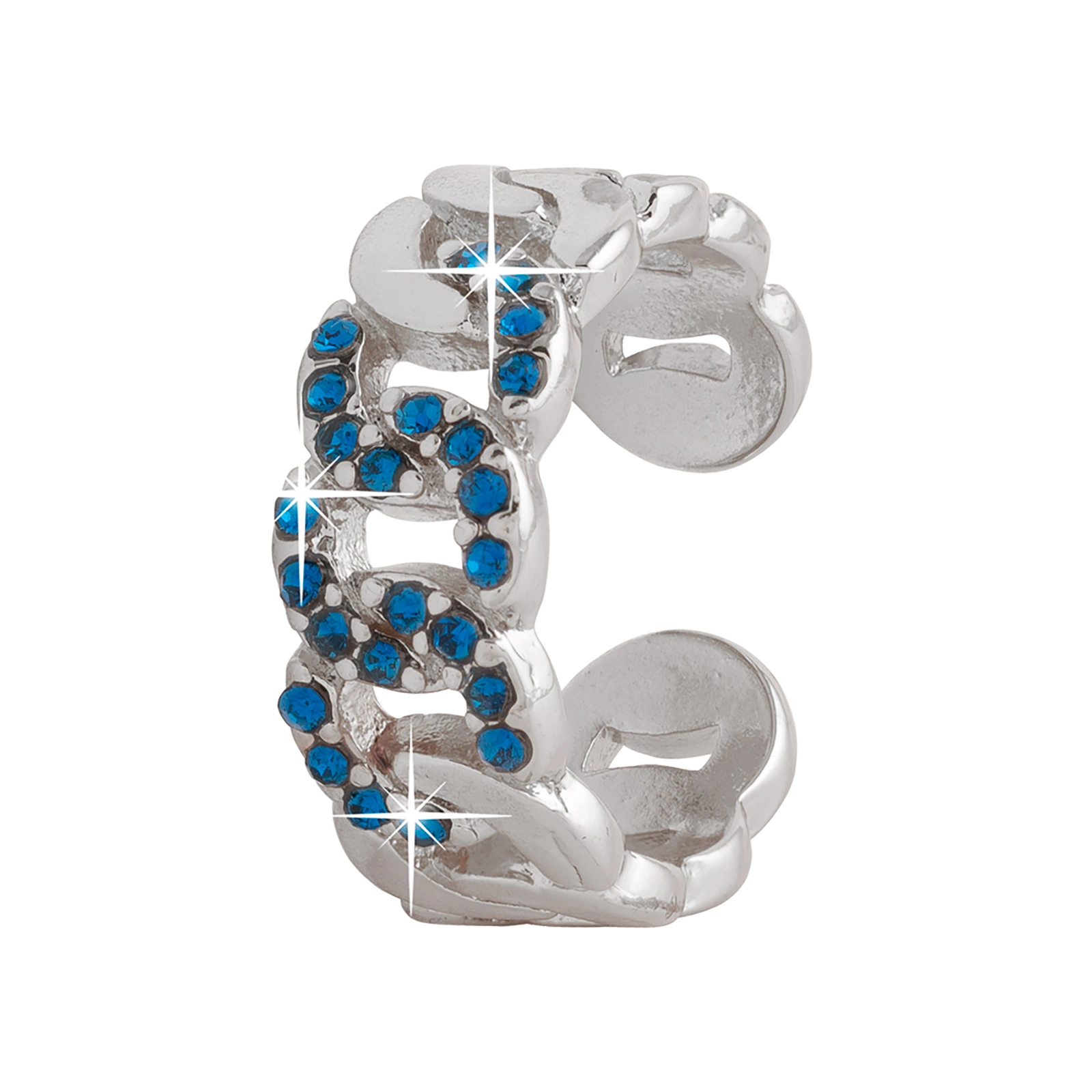 Silverfärgad ring kedja med blå stenar - onesize