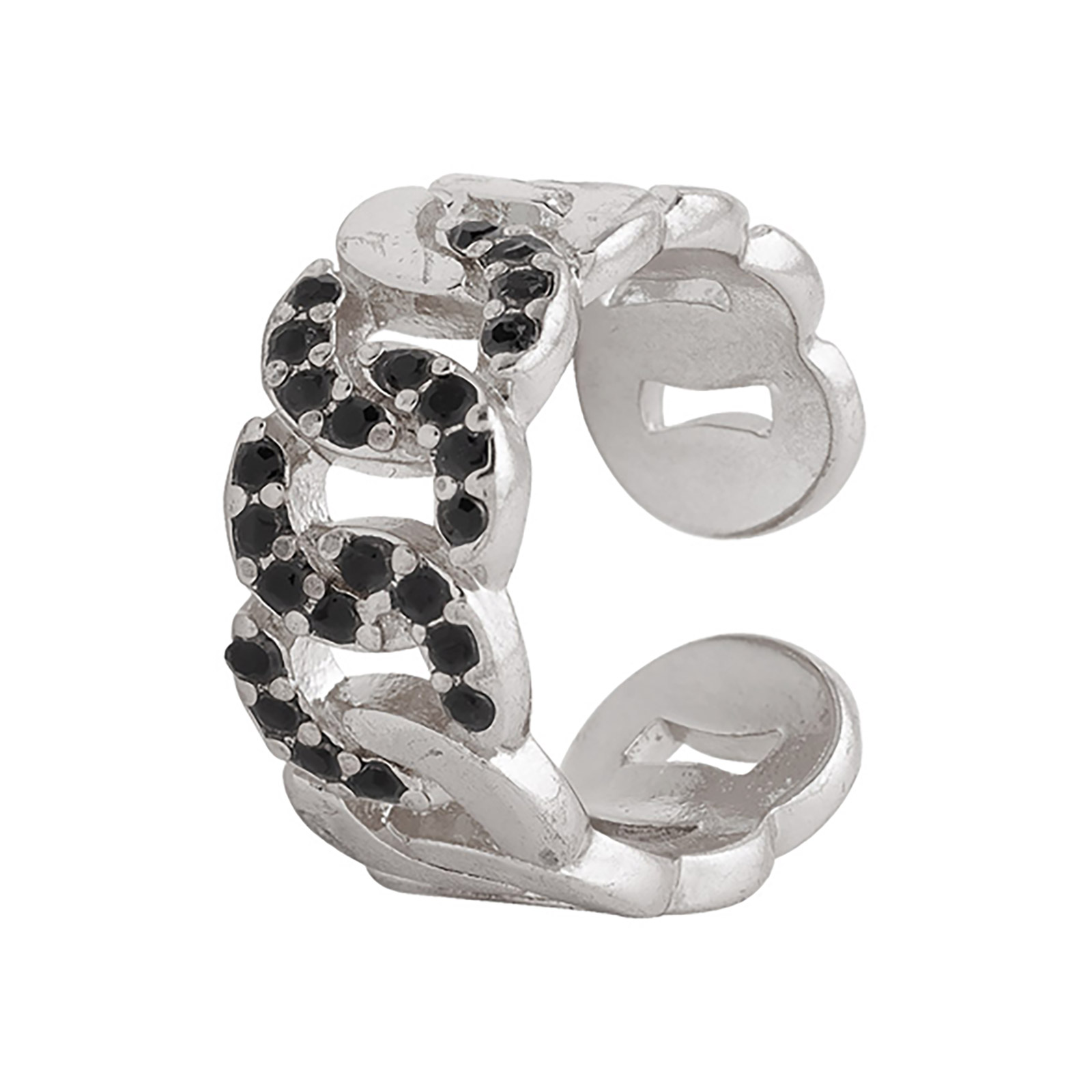 Silverfärgad ring kedja med svarta stenar - onesize