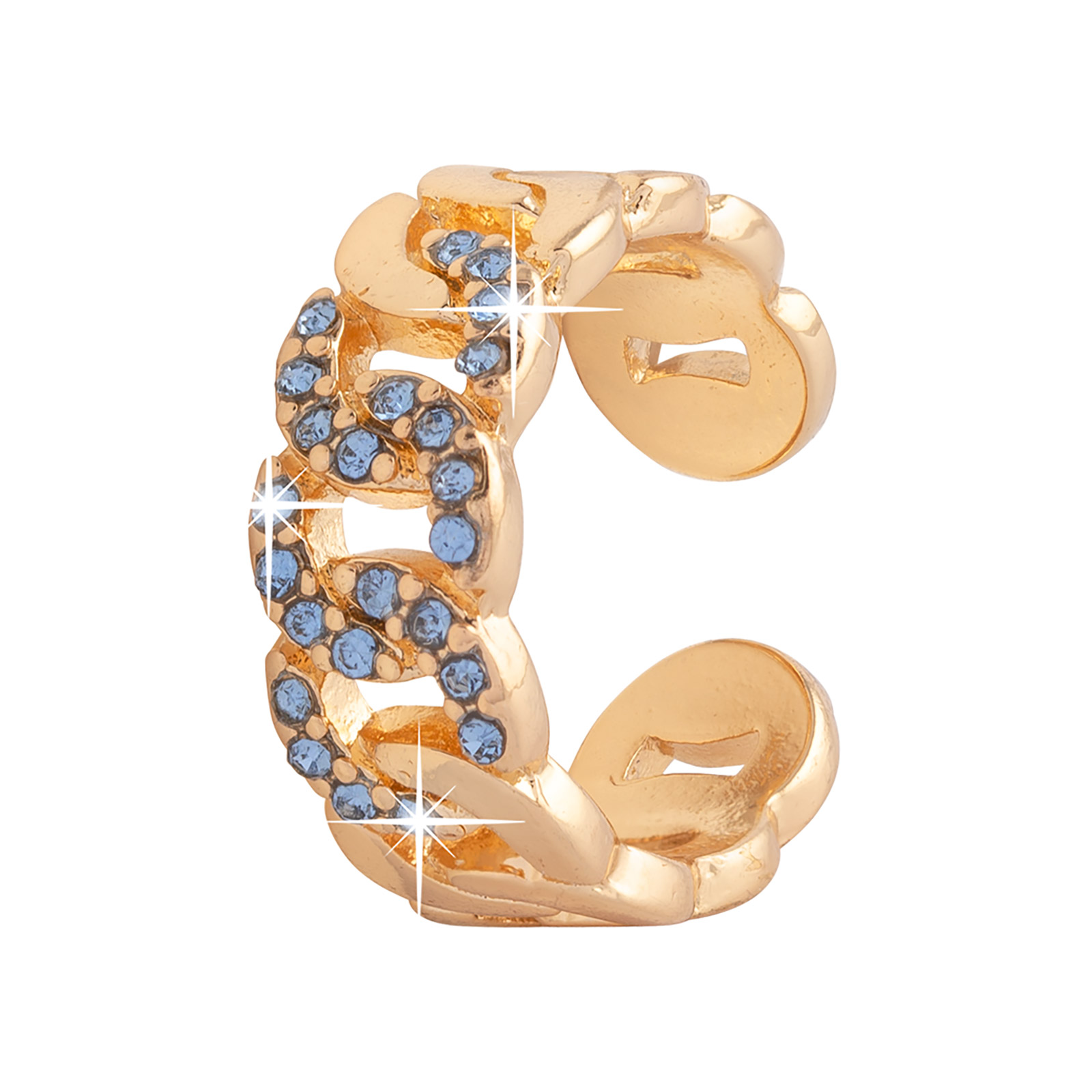 Guldfärgad ring kedja med ljusblå stenar - onesize