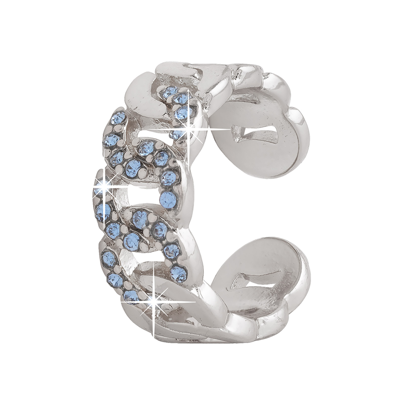 Silverfärgad ring kedja med ljusblå stenar - onesize
