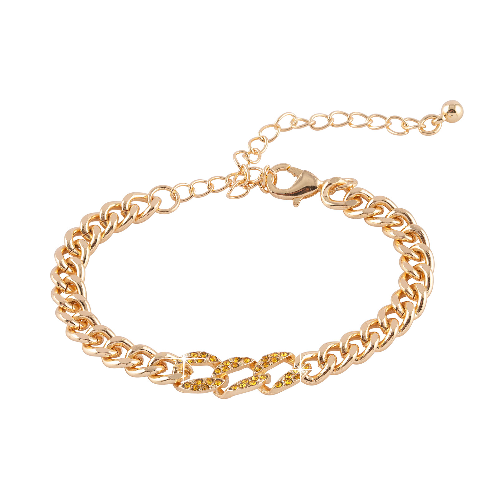 Guldfärgat armband kedja med gula stenar - 17+5 cm