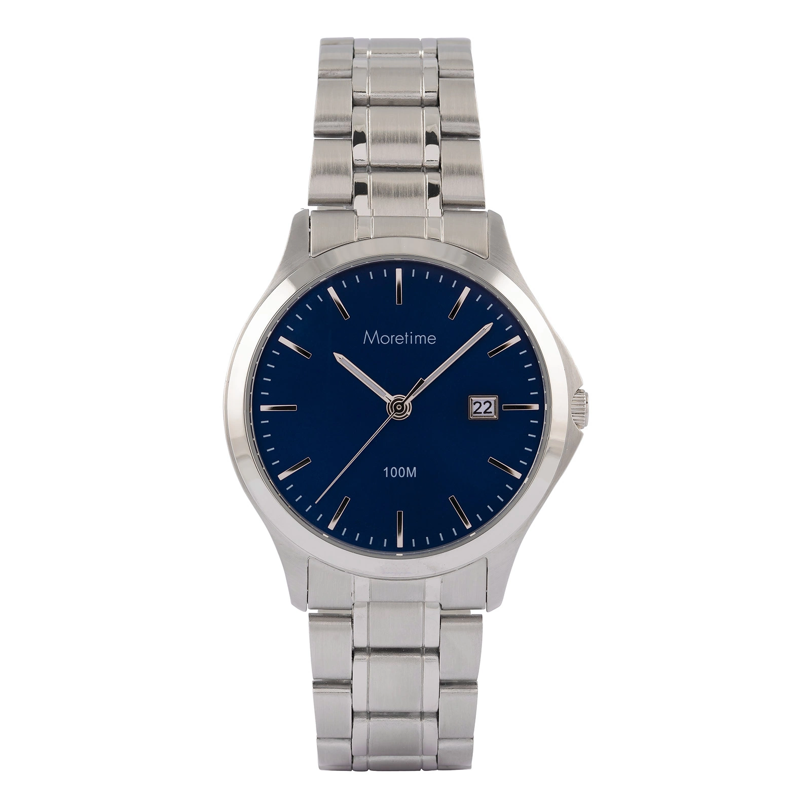 Moretime herrklocka - metallband, silver/blå, 39 mm